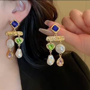 Elegant Gold and Multicolor Dangle Earrings